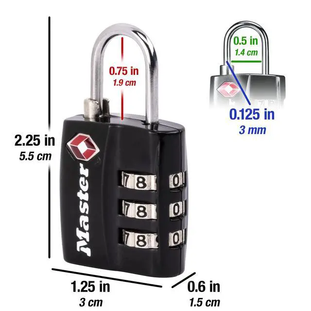 Alt view image 5 of 7 - Black TSA-Approved Luggage Lock with Wide Lock Body and Thin, Durable Steel Shackle, Zipper Lock for Backpacks, Luggage, 4680DBLK