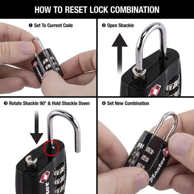 Alt view image 4 of 7 - Black TSA-Approved Luggage Lock with Wide Lock Body and Thin, Durable Steel Shackle, Zipper Lock for Backpacks, Luggage, 4680DBLK