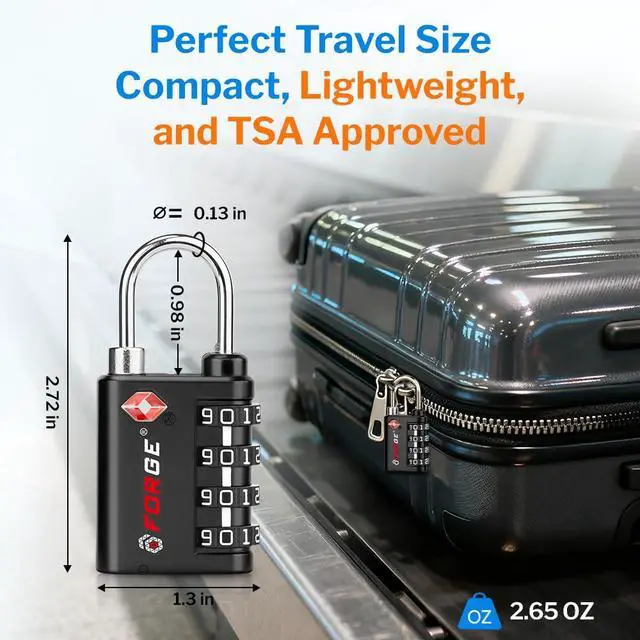 Alt view image 4 of 7 - Dual-Opening: Key or Combination Lock, TSA Approved Lock for Luggage, Pelican case, Travel, Gym, School,Luggage Combination Lock,Travel Bag Lock (Black 2 Pack)