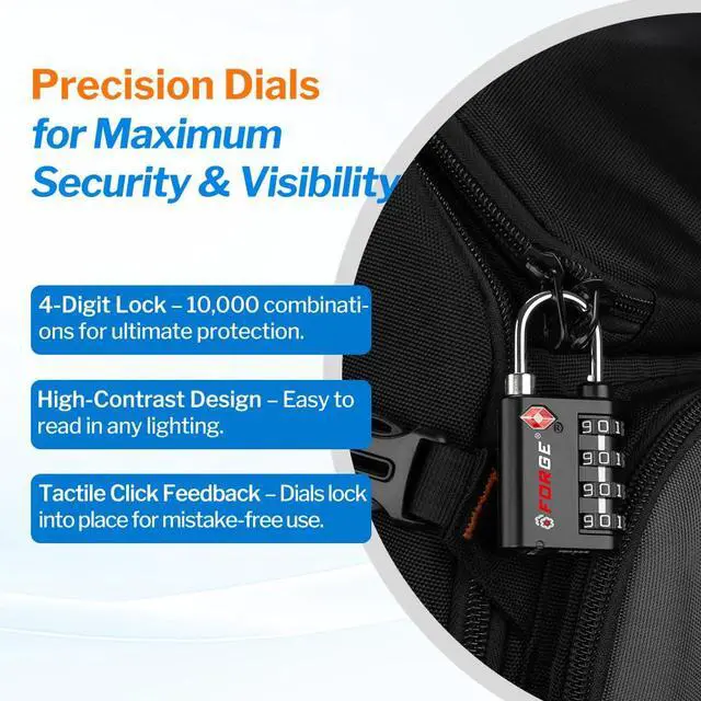 Alt view image 5 of 7 - Dual-Opening: Key or Combination Lock, TSA Approved Lock for Luggage, Pelican case, Travel, Gym, School,Luggage Combination Lock,Travel Bag Lock (Black 2 Pack)