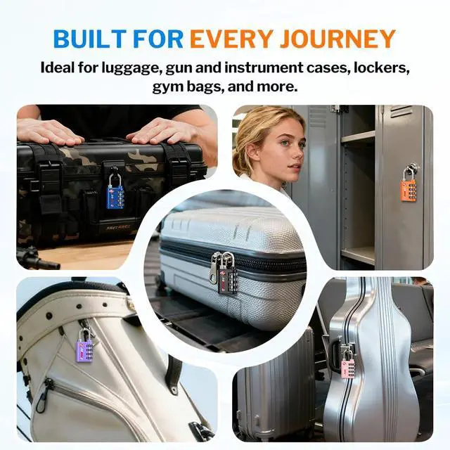 Alt view image 6 of 7 - Dual-Opening: Key or Combination Lock, TSA Approved Lock for Luggage, Pelican case, Travel, Gym, School,Luggage Combination Lock,Travel Bag Lock (Black 2 Pack)