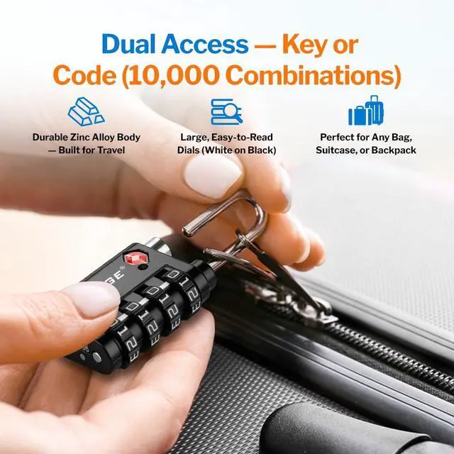 Alt view image 7 of 7 - Dual-Opening: Key or Combination Lock, TSA Approved Lock for Luggage, Pelican case, Travel, Gym, School,Luggage Combination Lock,Travel Bag Lock (Black 2 Pack)