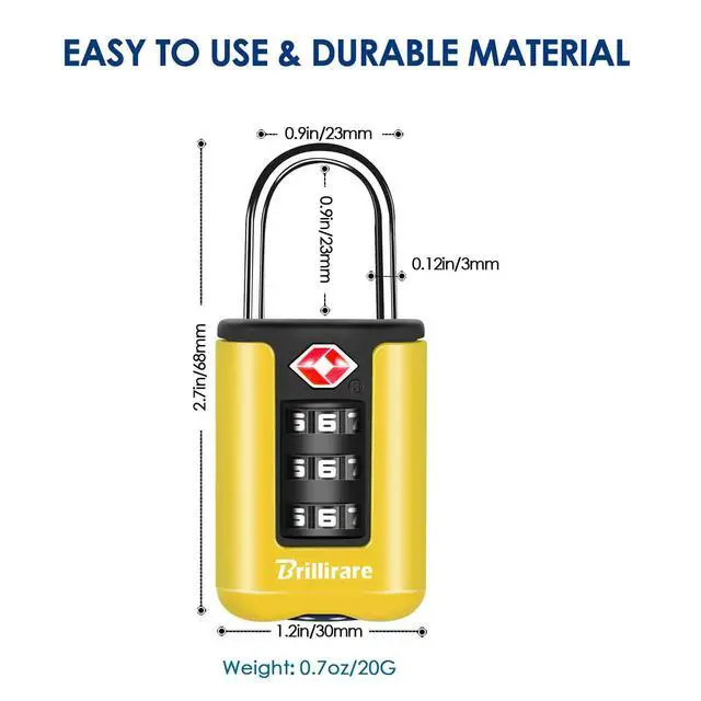 Alt view image 2 of 7 - 2 Pack TSA Approved Luggage Locks, Combination Travel Padlock, 3-Digit Waterproof Lock, TSA Outdoor Keyless Resettable Lock for Lockers, Bags, Backpack, Gym, Gate-Yellow