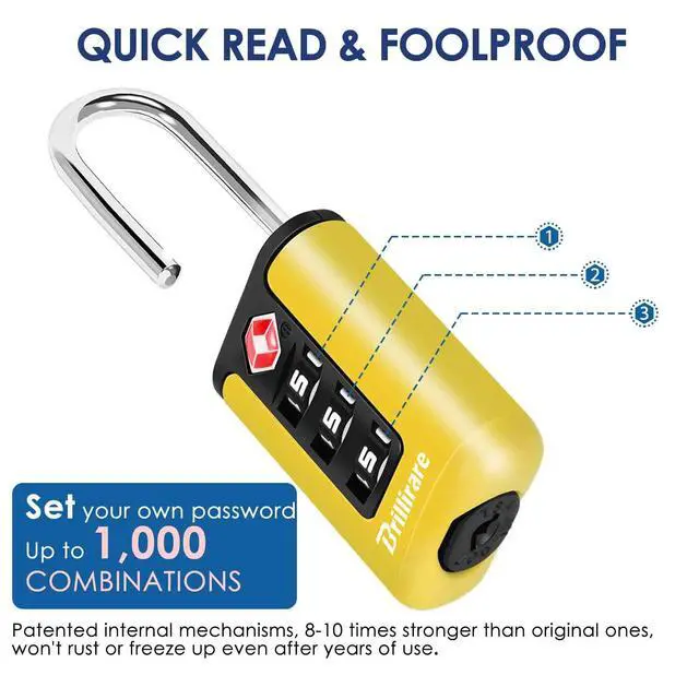 Alt view image 4 of 7 - 2 Pack TSA Approved Luggage Locks, Combination Travel Padlock, 3-Digit Waterproof Lock, TSA Outdoor Keyless Resettable Lock for Lockers, Bags, Backpack, Gym, Gate-Yellow