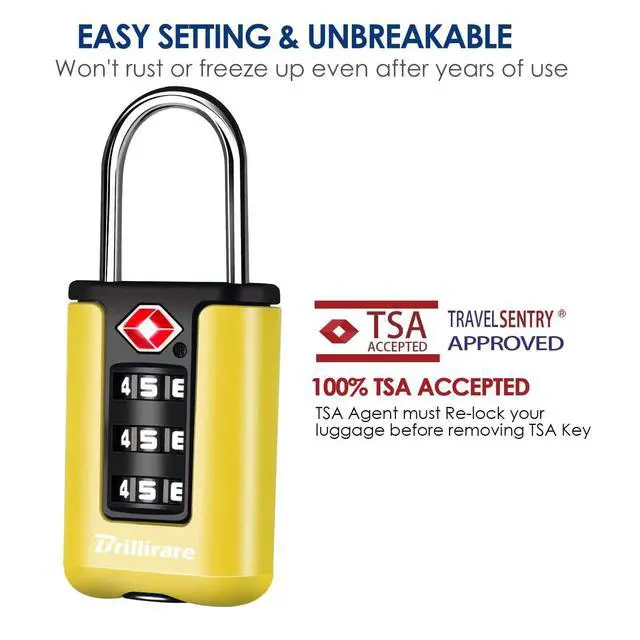 Alt view image 3 of 7 - 2 Pack TSA Approved Luggage Locks, Combination Travel Padlock, 3-Digit Waterproof Lock, TSA Outdoor Keyless Resettable Lock for Lockers, Bags, Backpack, Gym, Gate-Yellow