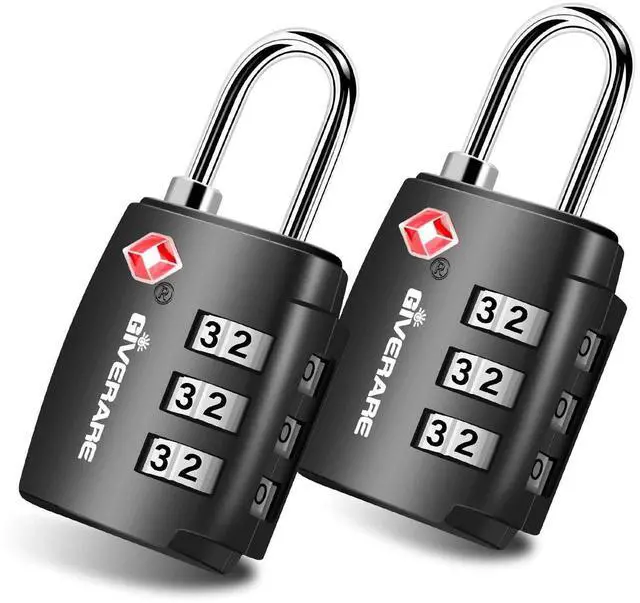 Main image of 2 Pack TSA Approved Travel Luggage Locks, Combination Lock Alloy Body, Metal Keyless 3-Digit Padlocks, TSA Accepted Compatible Padlock for Gym Locker, Golf Bag Case, Backpack, Black