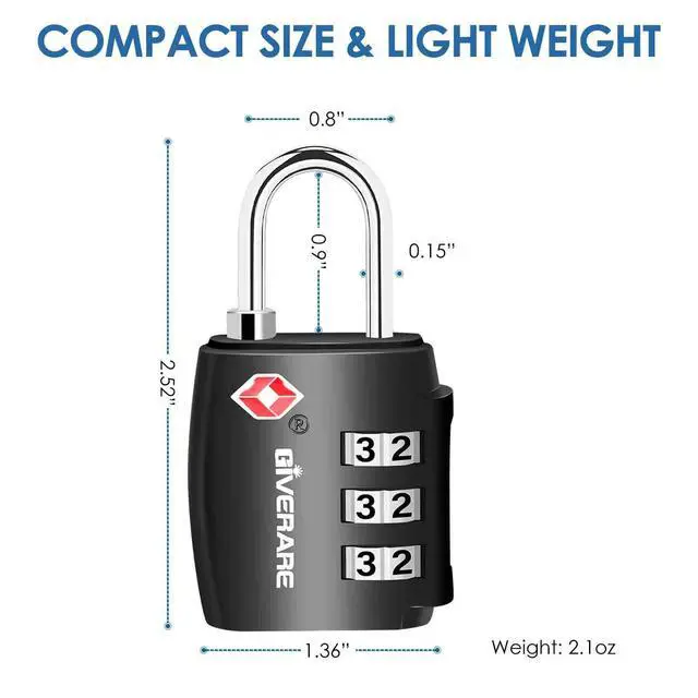 Alt view image 2 of 7 - 2 Pack TSA Approved Travel Luggage Locks, Combination Lock Alloy Body, Metal Keyless 3-Digit Padlocks, TSA Accepted Compatible Padlock for Gym Locker, Golf Bag Case, Backpack, Black