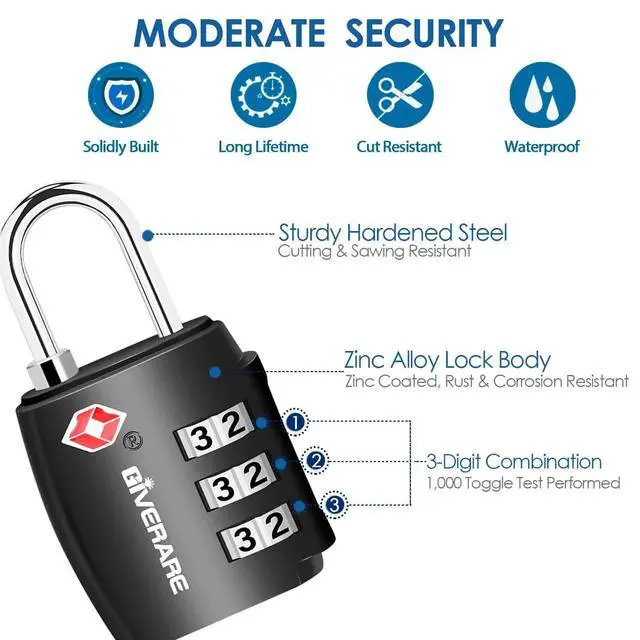 Alt view image 3 of 7 - 2 Pack TSA Approved Travel Luggage Locks, Combination Lock Alloy Body, Metal Keyless 3-Digit Padlocks, TSA Accepted Compatible Padlock for Gym Locker, Golf Bag Case, Backpack, Black