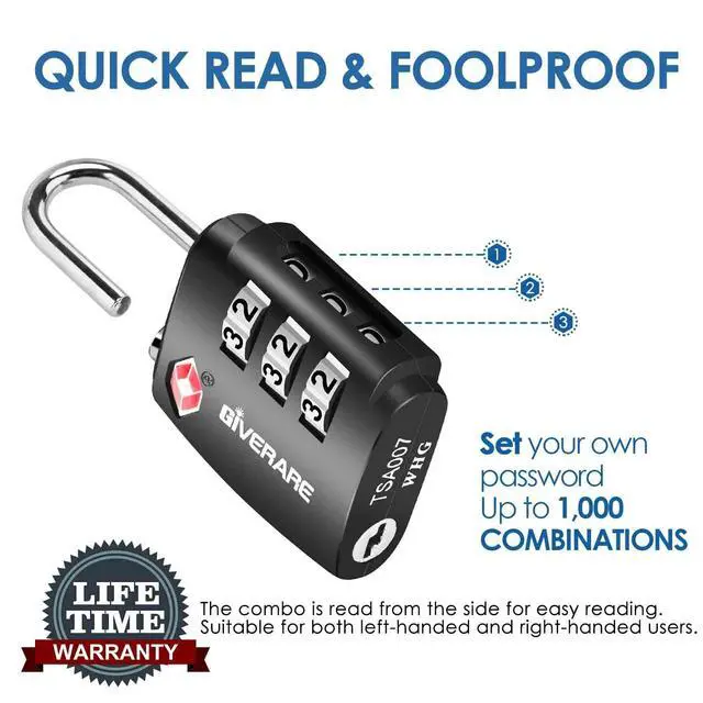 Alt view image 4 of 7 - 2 Pack TSA Approved Travel Luggage Locks, Combination Lock Alloy Body, Keyless 3-Digit Padlocks, Travel Sentry Accepted Compatible Padlock for Gym Locker, Golf Bag Case, Backpack, Black