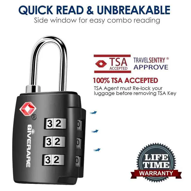 Alt view image 7 of 7 - 2 Pack TSA Approved Travel Luggage Locks, Combination Lock Alloy Body, Keyless 3-Digit Padlocks, Travel Sentry Accepted Compatible Padlock for Gym Locker, Golf Bag Case, Backpack, Black