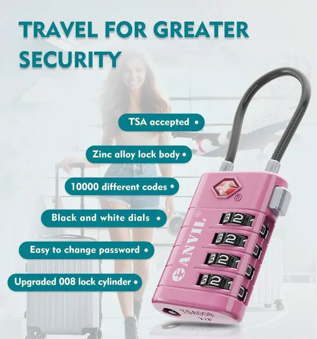 Alt view image 5 of 7 - TSA Approved Luggage Locks with Search Alert Indicator, 4-Digit Combination Suitcase Lock, Advanced TSA008 Core Heavy Duty Anti-Theft Travel Lock for Double Zippers, Backpacks