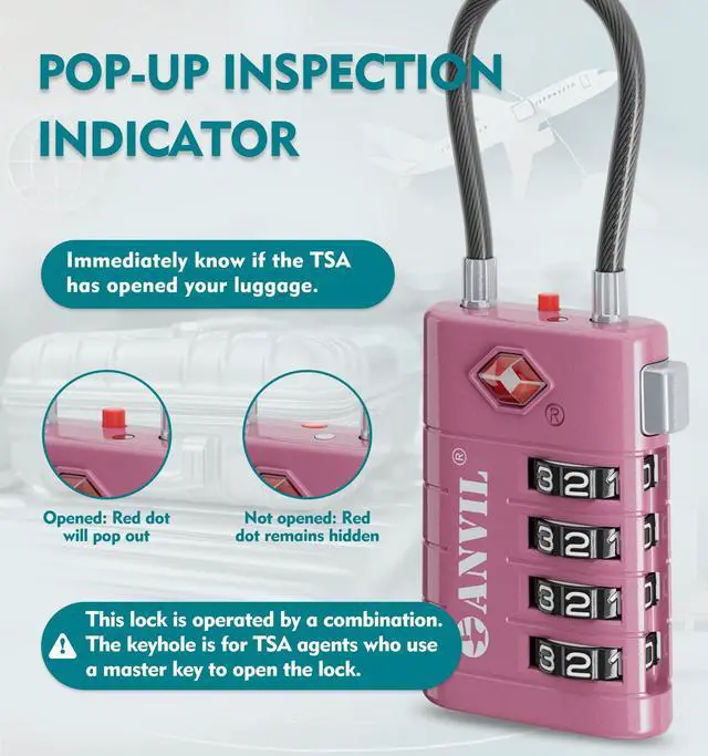 Alt view image 3 of 7 - TSA Approved Luggage Locks with Search Alert Indicator, 4-Digit Combination Suitcase Lock, Advanced TSA008 Core Heavy Duty Anti-Theft Travel Lock for Double Zippers, Backpacks