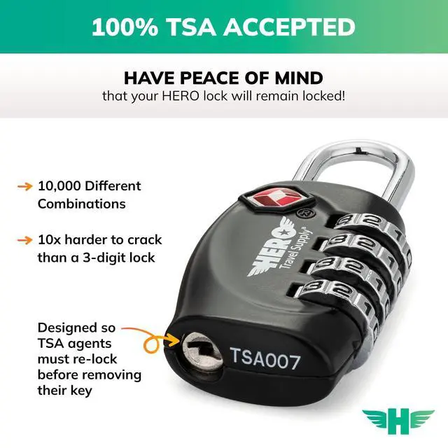 Alt view image 2 of 6 - Hero Luggage Lock (Pack of 2) TSA Approved, 4 Digit Combination Padlock for Travel, Suitcases, Lockers, Backpacks