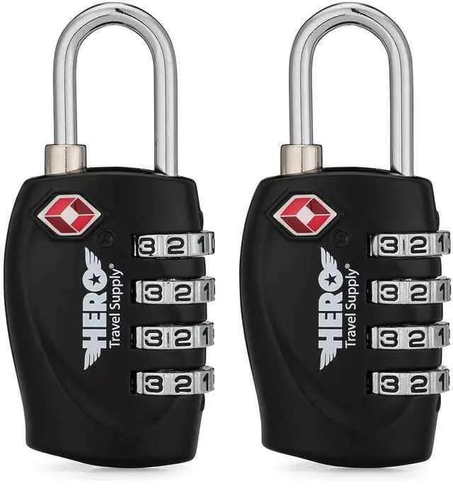 Main image of Hero Luggage Lock (Pack of 2) TSA Approved, 4 Digit Combination Padlock for Travel, Suitcases, Lockers, Backpacks