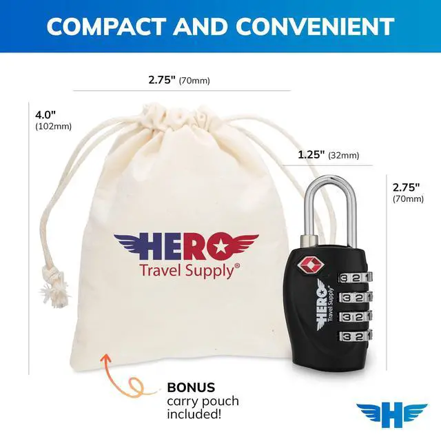 Alt view image 4 of 6 - Hero Luggage Lock (Pack of 2) TSA Approved, 4 Digit Combination Padlock for Travel, Suitcases, Lockers, Backpacks