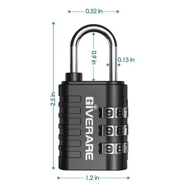 Alt view image 2 of 7 - 8 Pack Combination Lock, 3-Digit Padlock Keyless, Resettable Luggage Locks for Backpack, Gym & School & Employee Locker, Weatherproof Travel Lock for Fence, Backyard Gate, Hasp, Case-Black