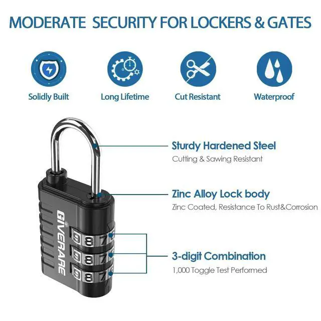 Alt view image 3 of 7 - 8 Pack Combination Lock, 3-Digit Padlock Keyless, Resettable Luggage Locks for Backpack, Gym & School & Employee Locker, Weatherproof Travel Lock for Fence, Backyard Gate, Hasp, Case-Black