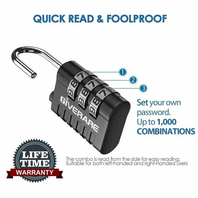 Alt view image 5 of 7 - 8 Pack Combination Lock, 3-Digit Padlock Keyless, Resettable Luggage Locks for Backpack, Gym & School & Employee Locker, Weatherproof Travel Lock for Fence, Backyard Gate, Hasp, Case-Black