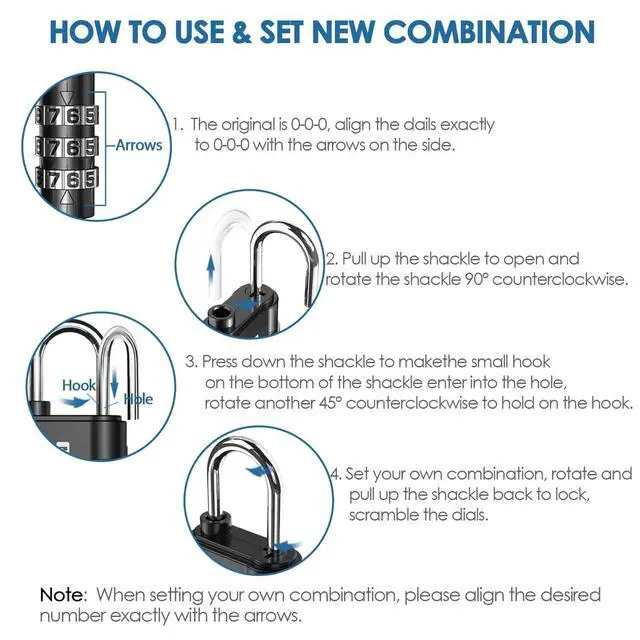 Alt view image 6 of 7 - 8 Pack Combination Lock, 3-Digit Padlock Keyless, Resettable Luggage Locks for Backpack, Gym & School & Employee Locker, Weatherproof Travel Lock for Fence, Backyard Gate, Hasp, Case-Black