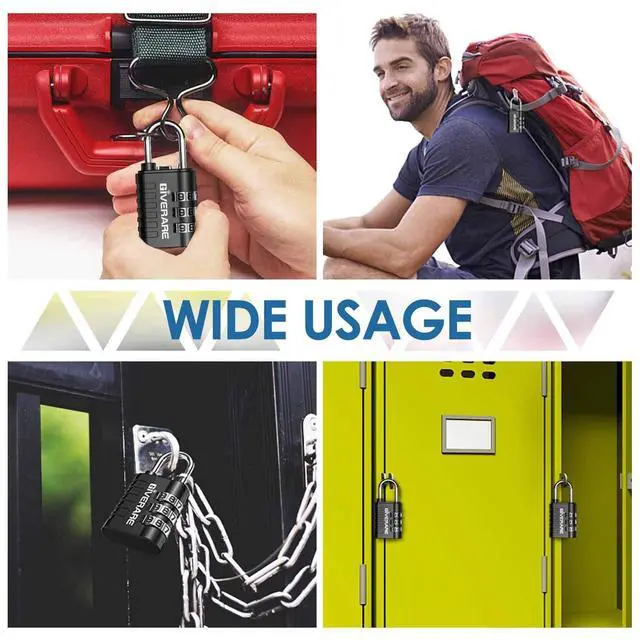 Alt view image 7 of 7 - 8 Pack Combination Lock, 3-Digit Padlock Keyless, Resettable Luggage Locks for Backpack, Gym & School & Employee Locker, Weatherproof Travel Lock for Fence, Backyard Gate, Hasp, Case-Black