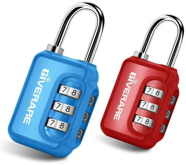 Main image of 2 Pack Combination Lock, 3-Digit Padlock Keyless, Resettable Luggage Locks for Backpack, Gym & School&Employee Locker,Weatherproof Travel Lock for Fence, Backyard Gate, Hasp, Case-Blue+Red