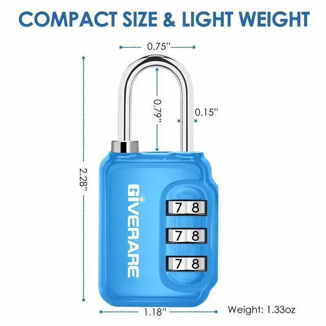Alt view image 2 of 7 - 2 Pack Combination Lock, 3-Digit Padlock Keyless, Resettable Luggage Locks for Backpack, Gym & School&Employee Locker,Weatherproof Travel Lock for Fence, Backyard Gate, Hasp, Case-Blue+Red