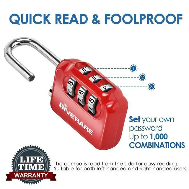 Alt view image 4 of 7 - 2 Pack Combination Lock, 3-Digit Padlock Keyless, Resettable Luggage Locks for Backpack, Gym & School&Employee Locker,Weatherproof Travel Lock for Fence, Backyard Gate, Hasp, Case-Blue+Red