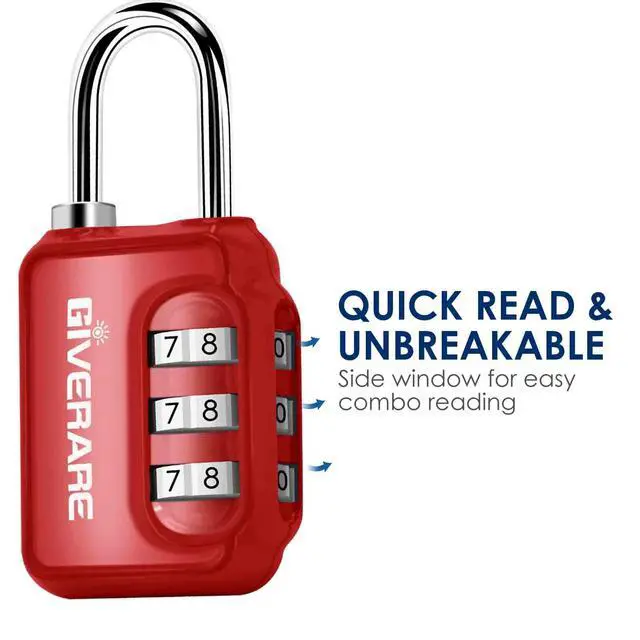 Alt view image 7 of 7 - 2 Pack Combination Lock, 3-Digit Padlock Keyless, Resettable Luggage Locks for Backpack, Gym & School&Employee Locker,Weatherproof Travel Lock for Fence, Backyard Gate, Hasp, Case-Blue+Red