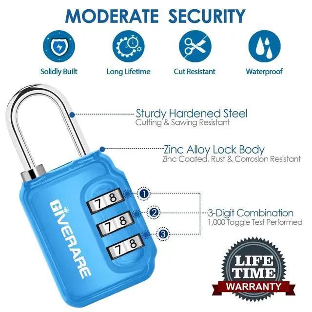 Alt view image 5 of 7 - 2 Pack Combination Lock, 3-Digit Padlock Keyless, Resettable Luggage Locks for Backpack, Gym & School&Employee Locker,Weatherproof Travel Lock for Fence, Backyard Gate, Hasp, Case-Blue+Red