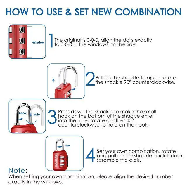 Alt view image 6 of 7 - 2 Pack Combination Lock, 3-Digit Padlock Keyless, Resettable Luggage Locks for Backpack, Gym & School&Employee Locker,Weatherproof Travel Lock for Fence, Backyard Gate, Hasp, Case-Blue+Red