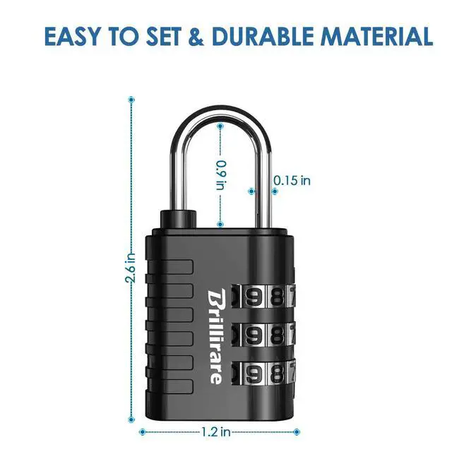 Alt view image 2 of 7 - 8 Pack Combination Lock, 3-Digit Waterproof Keyless Padlock, Zinc Alloy Outdoor Resettable Travel Luggage Locks for Backpack, Gym Locker, Hasp, Fence, Gate, Case, Toolbox-Black