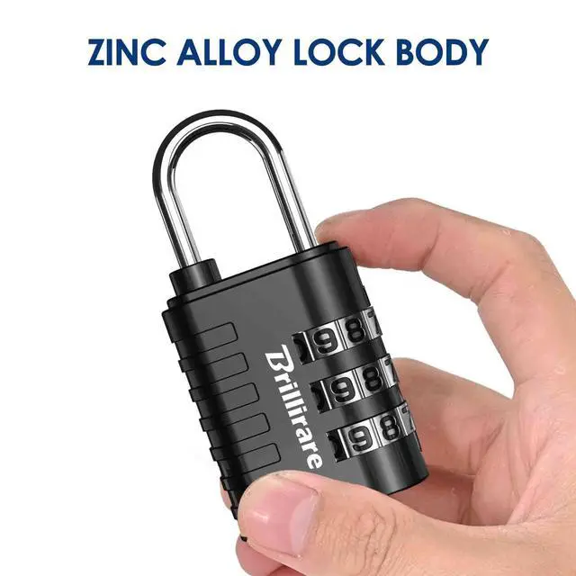Alt view image 3 of 7 - 8 Pack Combination Lock, 3-Digit Waterproof Keyless Padlock, Zinc Alloy Outdoor Resettable Travel Luggage Locks for Backpack, Gym Locker, Hasp, Fence, Gate, Case, Toolbox-Black