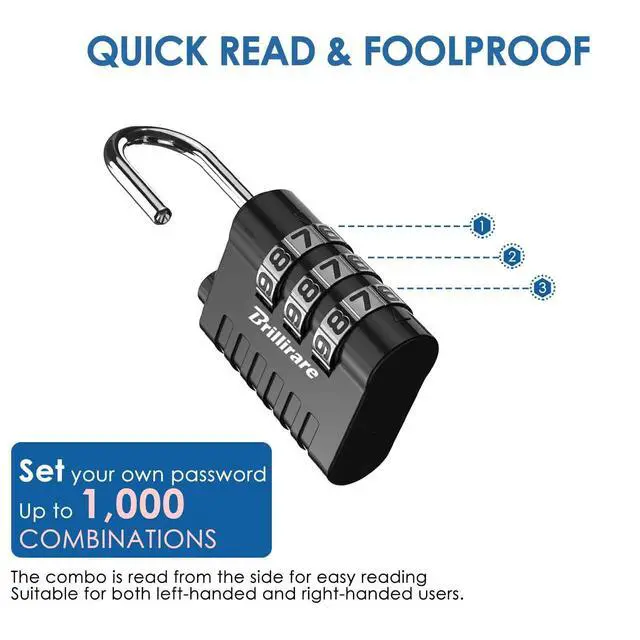 Alt view image 4 of 7 - 8 Pack Combination Lock, 3-Digit Waterproof Keyless Padlock, Zinc Alloy Outdoor Resettable Travel Luggage Locks for Backpack, Gym Locker, Hasp, Fence, Gate, Case, Toolbox-Black