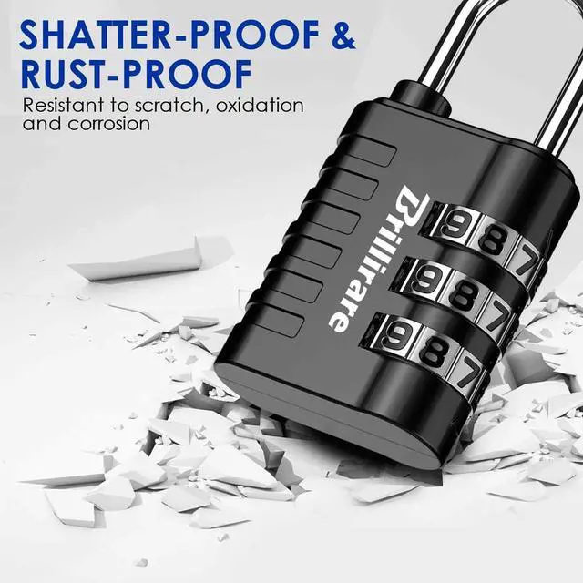 Alt view image 6 of 7 - 8 Pack Combination Lock, 3-Digit Waterproof Keyless Padlock, Zinc Alloy Outdoor Resettable Travel Luggage Locks for Backpack, Gym Locker, Hasp, Fence, Gate, Case, Toolbox-Black