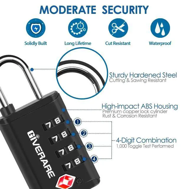 Alt view image 3 of 7 - 4 Pack TSA Approved Travel Luggage Locks 4-Digit, Open Alert Suitcase Combination Lock, Keyless Zipper Padlocks, TSA Accepted Compatible Padlock for Gym Locker, Golf Bag Case, Anti Theft-Black