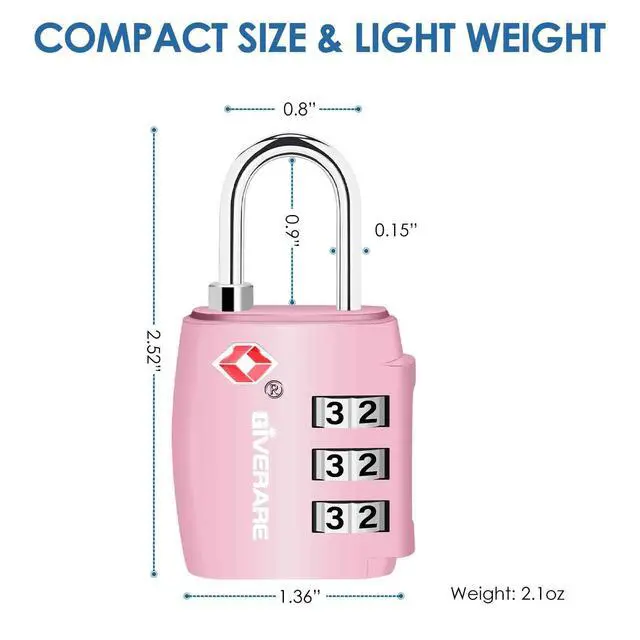 Alt view image 2 of 7 - 2 Pack TSA Approved Travel Luggage Locks, Combination Lock Alloy Body, Keyless 3-Digit Padlocks, Travel Sentry Accepted Compatible Padlock for Gym Locker, Golf Bag Case, Backpack, Black