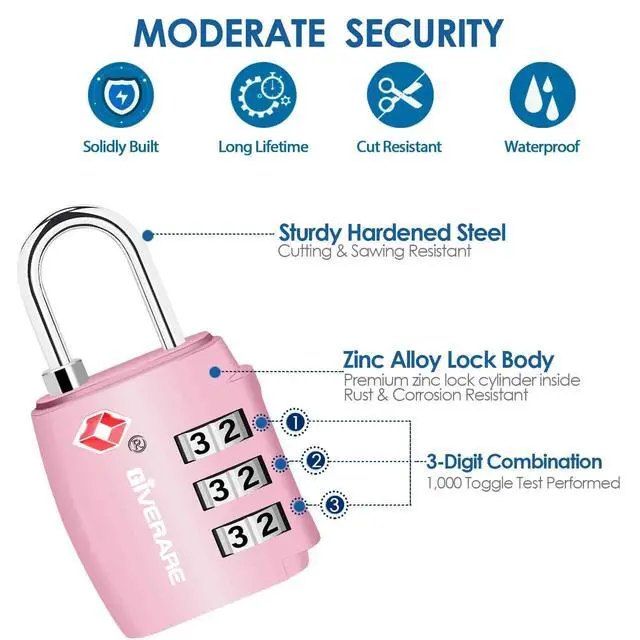 Alt view image 5 of 7 - 2 Pack TSA Approved Travel Luggage Locks, Combination Lock Alloy Body, Keyless 3-Digit Padlocks, Travel Sentry Accepted Compatible Padlock for Gym Locker, Golf Bag Case, Backpack, Black