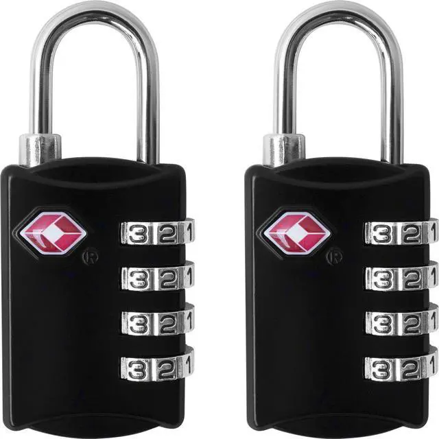 Main image of TSA Locks for Luggage, 2-Pc Durable Steel Padlock, Keyless Easy to Read 4-Digit Combination Lock for Backpacks, Travel Suitcases, Toolbox, Filing Cabinets, Baggage & Gym Locker, Black