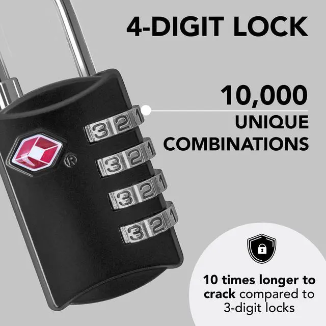 Alt view image 2 of 7 - TSA Locks for Luggage, 2-Pc Durable Steel Padlock, Keyless Easy to Read 4-Digit Combination Lock for Backpacks, Travel Suitcases, Toolbox, Filing Cabinets, Baggage & Gym Locker, Black