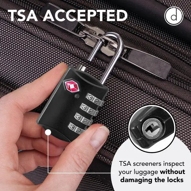 Alt view image 3 of 7 - TSA Locks for Luggage, 2-Pc Durable Steel Padlock, Keyless Easy to Read 4-Digit Combination Lock for Backpacks, Travel Suitcases, Toolbox, Filing Cabinets, Baggage & Gym Locker, Black