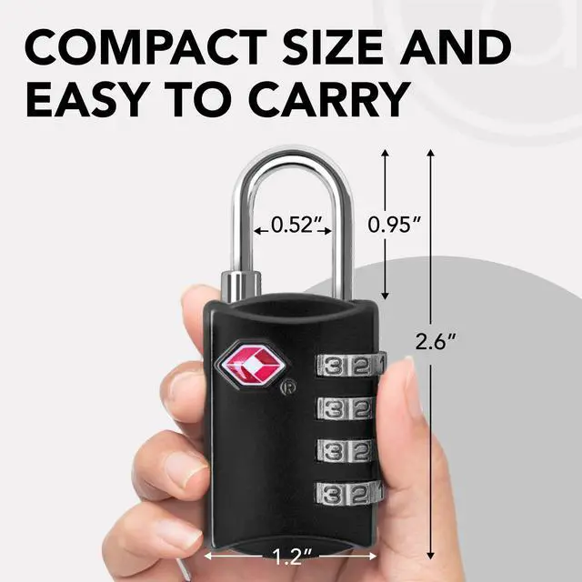 Alt view image 5 of 7 - TSA Locks for Luggage, 2-Pc Durable Steel Padlock, Keyless Easy to Read 4-Digit Combination Lock for Backpacks, Travel Suitcases, Toolbox, Filing Cabinets, Baggage & Gym Locker, Black
