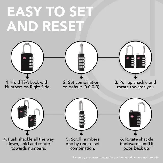 Alt view image 7 of 7 - TSA Locks for Luggage, 2-Pc Durable Steel Padlock, Keyless Easy to Read 4-Digit Combination Lock for Backpacks, Travel Suitcases, Toolbox, Filing Cabinets, Baggage & Gym Locker, Black
