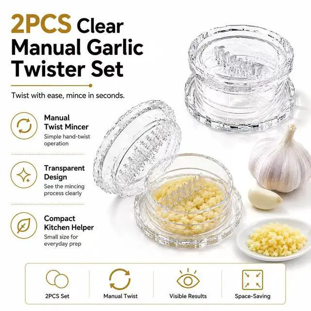 Alt view image 3 of 7 - LKYC Garlic Twister 2 Pack, Clear Manual Garlic Mincer and Crusher, Handheld Food Chopper for Garlic, Ginger, Onion, Herbs and Small Nuts