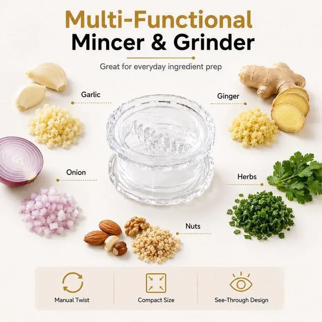 Alt view image 2 of 7 - LKYC Garlic Twister 2 Pack, Clear Manual Garlic Mincer and Crusher, Handheld Food Chopper for Garlic, Ginger, Onion, Herbs and Small Nuts