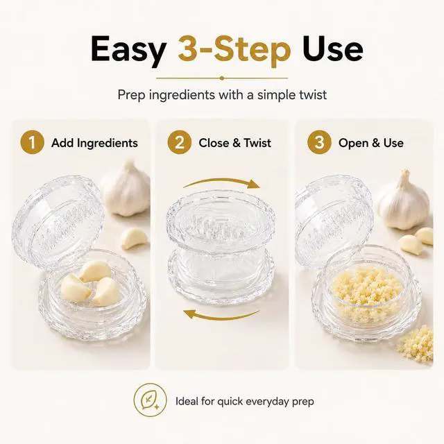 Alt view image 5 of 7 - LKYC Garlic Twister 2 Pack, Clear Manual Garlic Mincer and Crusher, Handheld Food Chopper for Garlic, Ginger, Onion, Herbs and Small Nuts