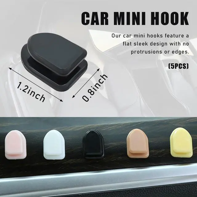 Alt view image 2 of 6 - 5 PCS Car Dashboard Mini Hooks, Multifunctional ABS Vehicle Adhesive Hooks, Car Storage Holder for Hanging Key, Mask, Earphone, Universal Interior Car Accessories (Black)