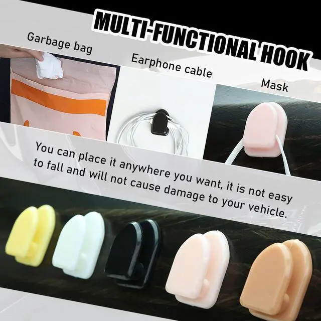 Alt view image 5 of 6 - 5 PCS Car Dashboard Mini Hooks, Multifunctional ABS Vehicle Adhesive Hooks, Car Storage Holder for Hanging Key, Mask, Earphone, Universal Interior Car Accessories (Black)