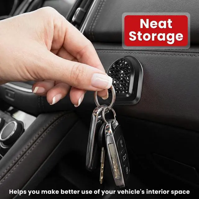 Alt view image 4 of 6 - 4 PCS Bling Car Mini Hooks, Crystal Rhinestones Auto Storage Hook Mini Adhesive Backseat Hanger, Multifunctional Dashboard Hook Vehicle Interior Organizer for Key Mask Cable (Black)