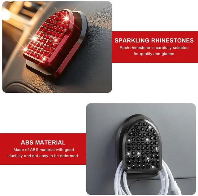 Alt view image 5 of 6 - 4 PCS Bling Car Mini Hooks, Crystal Rhinestones Auto Storage Hook Mini Adhesive Backseat Hanger, Multifunctional Dashboard Hook Vehicle Interior Organizer for Key Mask Cable (Black)