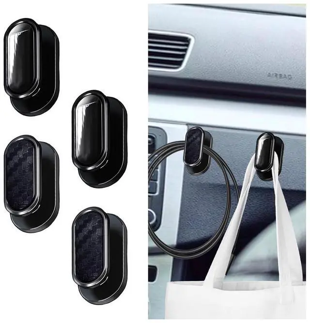 Main image of Car Mini Hooks, Self-Adhesive Backseat Hangers, 4PCS Carbon&Glossy | Multifunctional Wall Hanging Hooks, Universal Hook Stickers, Car Interior Accessories for Key Charging Cable Earphone